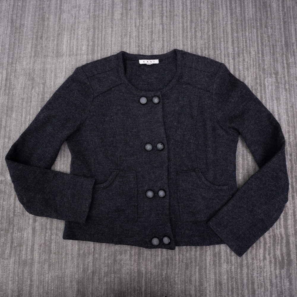 Cabi Wool Cardigan Sweater Womens Medium Gray Good Double Breasted 184
